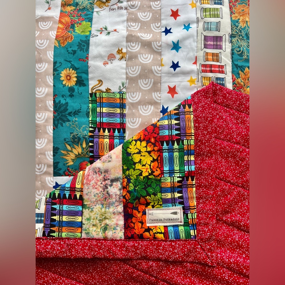 Baby/Pet Quilt 30x40 - Vertical Stripes Crayons Autumn